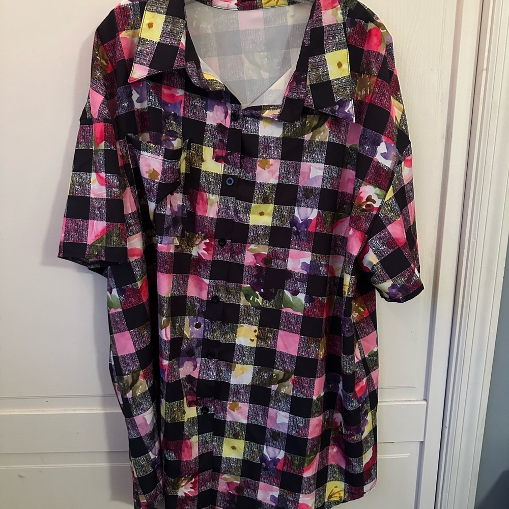 Colorful Checkered Short Sleeve Shirt dress